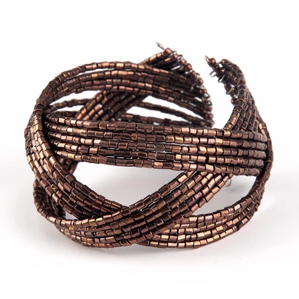Copper seed bead cuff bracelet